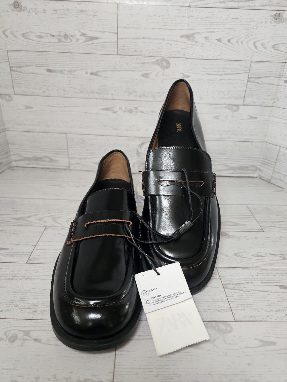 ZARA Black Leather Penny Loafers Airfit Shoes Womens Size 8 EUR 39 NWT Classic